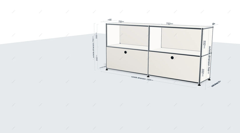 Green storage unit with metal frame on a white background