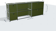 Green storage unit with dimensions on a white background