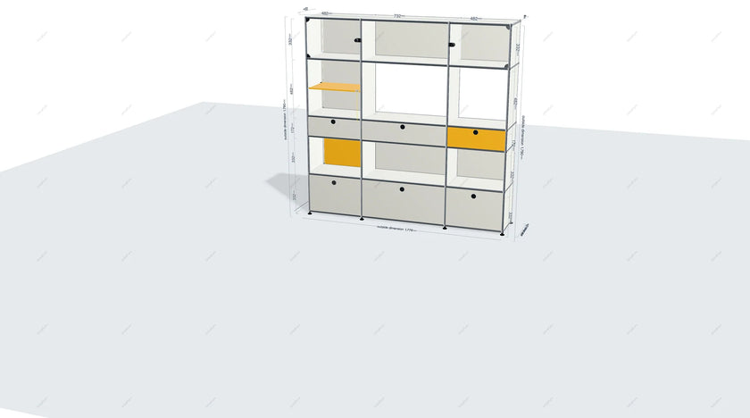Modular office furniture system on a white background