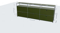 Green storage unit with drawers on a white background