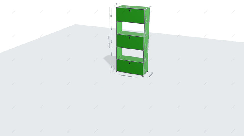 Green bookshelf on a white background