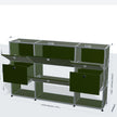 Olive green modular storage unit with dimensions on a white background