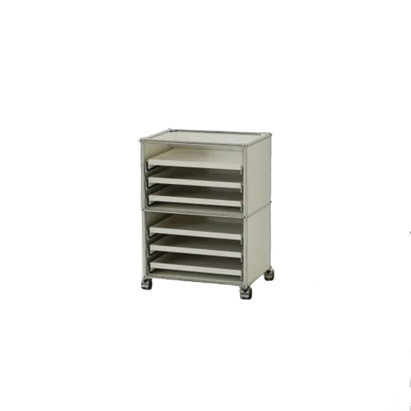 Metal storage cart with multiple shelves on a white background