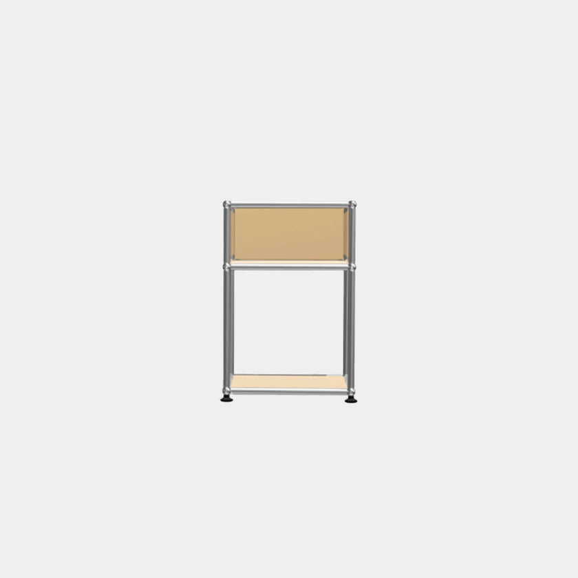 Minimalist chair with beige seat and backrest on a light gray background