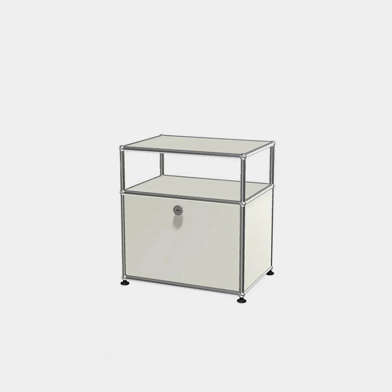 Small white cabinet with glass top on a light gray background