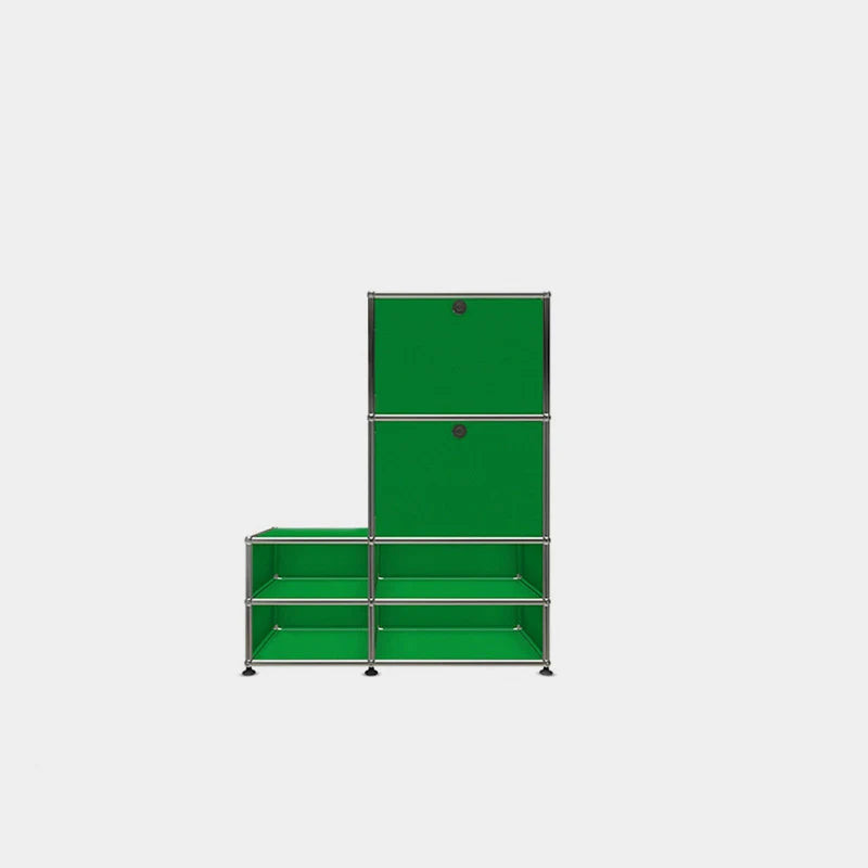 Green metal storage unit on a white background