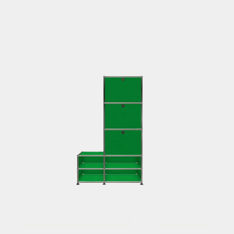 Green shelving unit on a white background