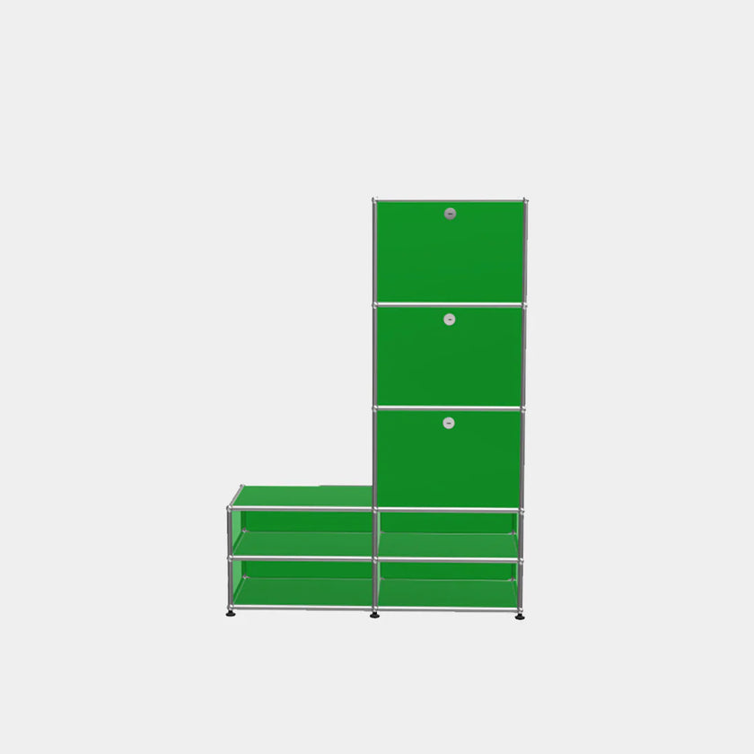 Green modular storage unit on a white background