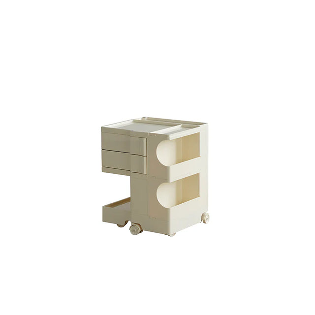 Beige storage cart with wheels on a white background