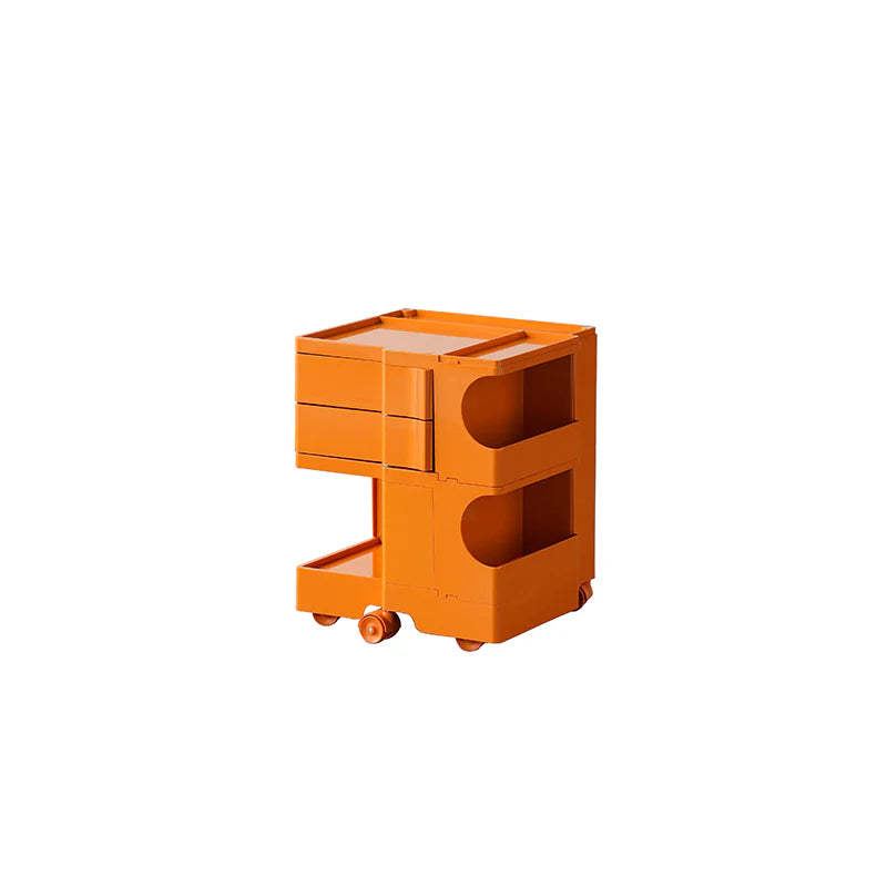 Orange storage cart with wheels on a white background