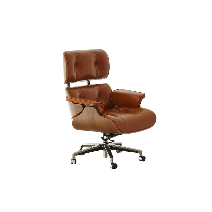 Brown leather office chair on a white background
