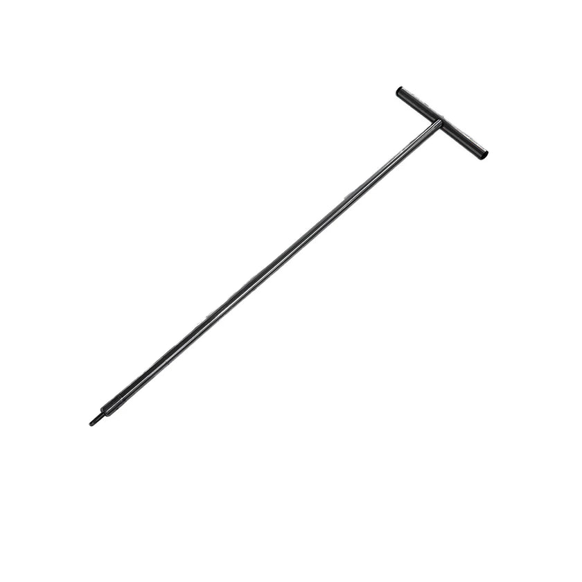 Black metal rod with a T-shaped handle on a white background