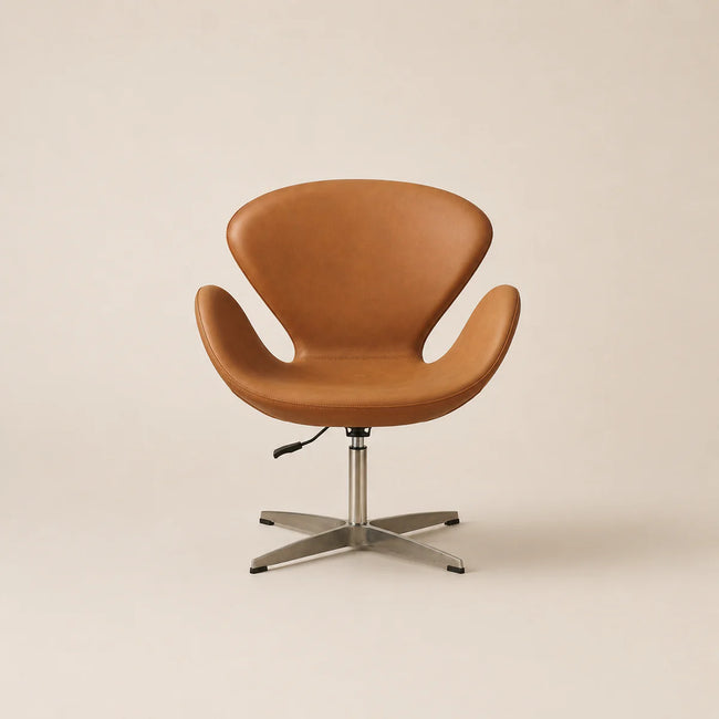 Brown leather swivel chair on a beige background