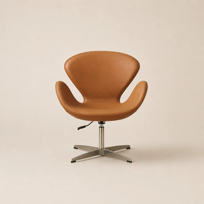 Brown leather swivel chair on a beige background