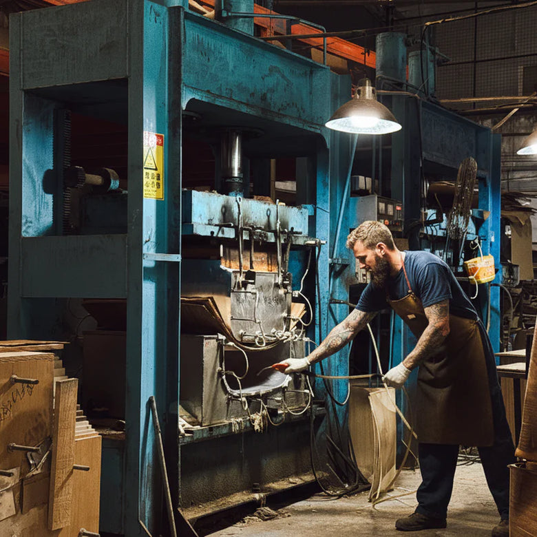 Man operating a large machine in an industrial setting