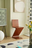 Modern room interior with a unique bar chair, abstract art, and decorative elements.