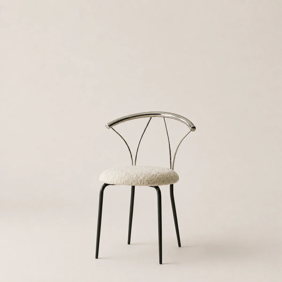 Modern chair with a white cushioned seat on a beige background