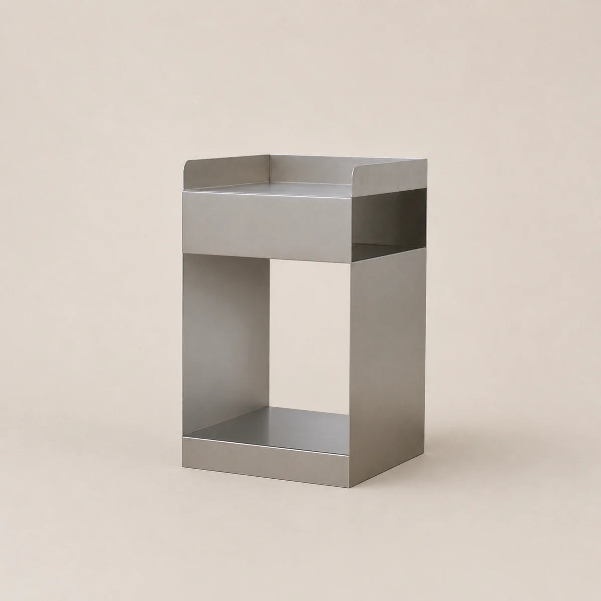 Metal side table on a beige background