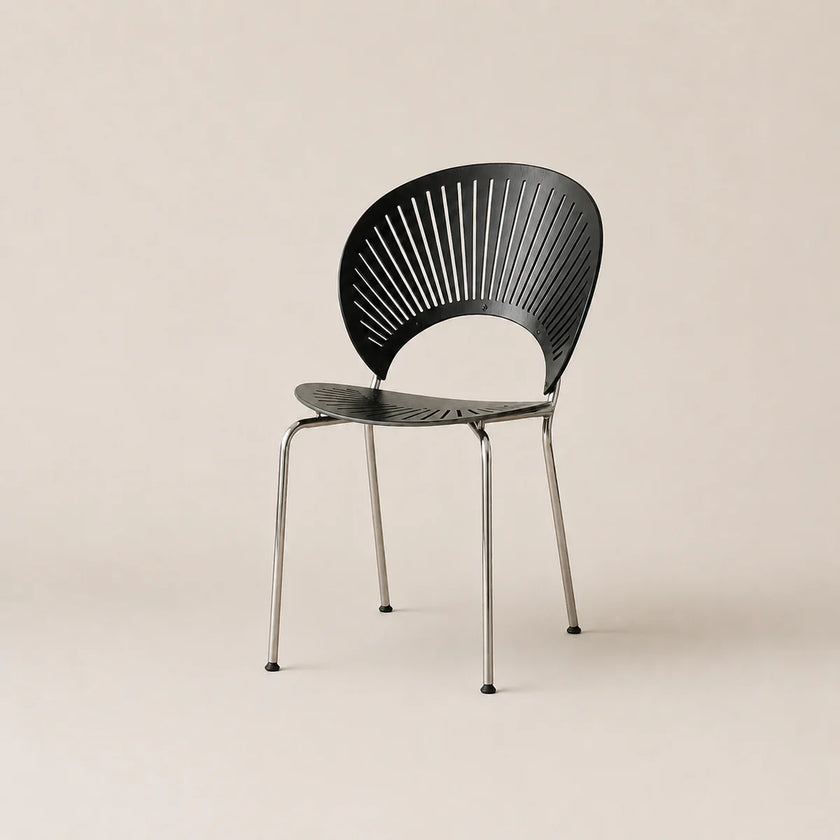 Black chair with modern design on a beige background