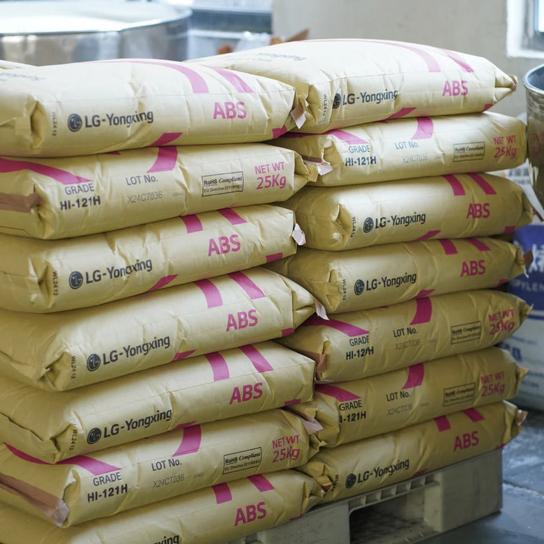Stack of LG-Yongdung ABS bags on a pallet in an indoor setting