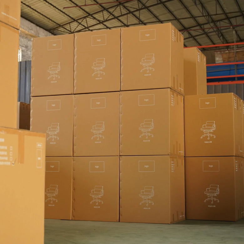 Stack of brown cardboard boxes in a warehouse setting