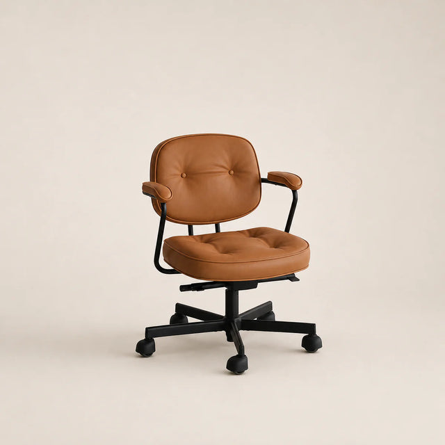 Brown office chair with black base on a beige background