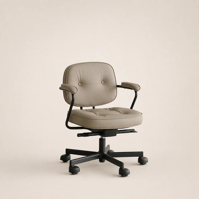 Beige office chair with black base on a beige background