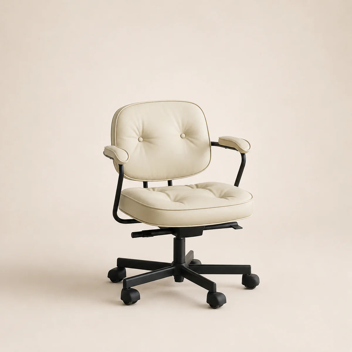 Beige office chair with black base on a beige background