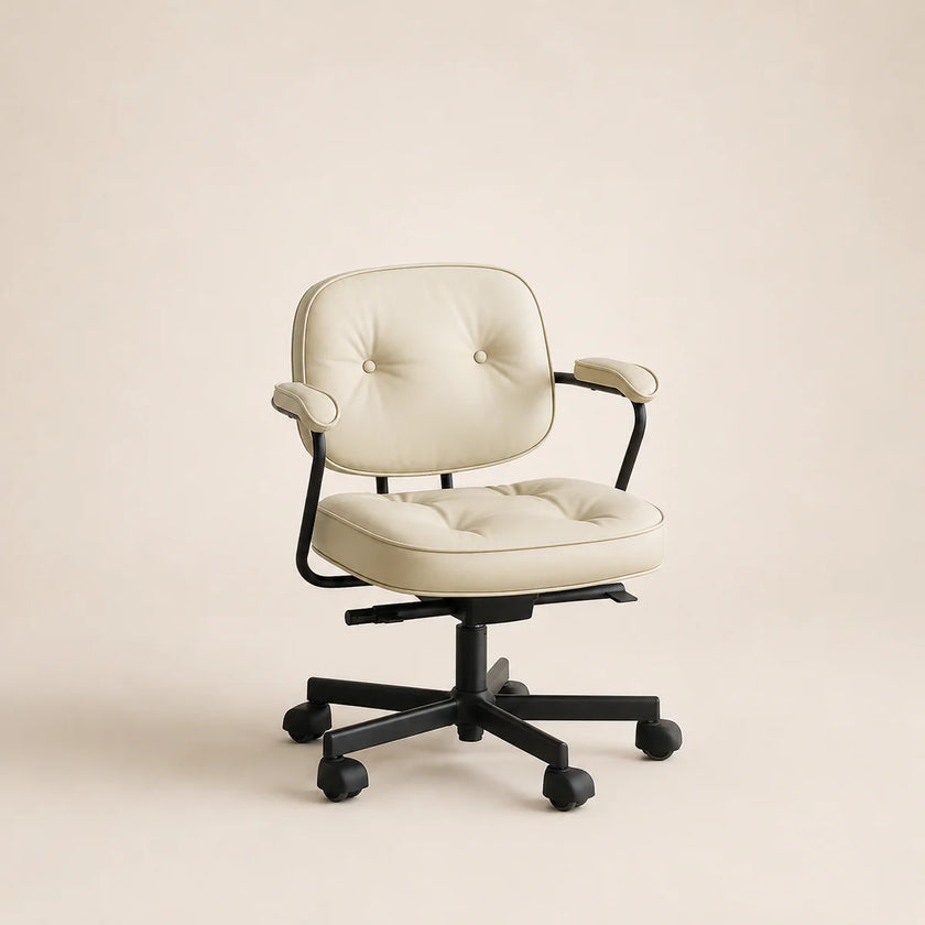 Beige office chair with black base on a beige background