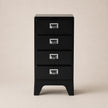 Black four-drawer filing cabinet on a beige background