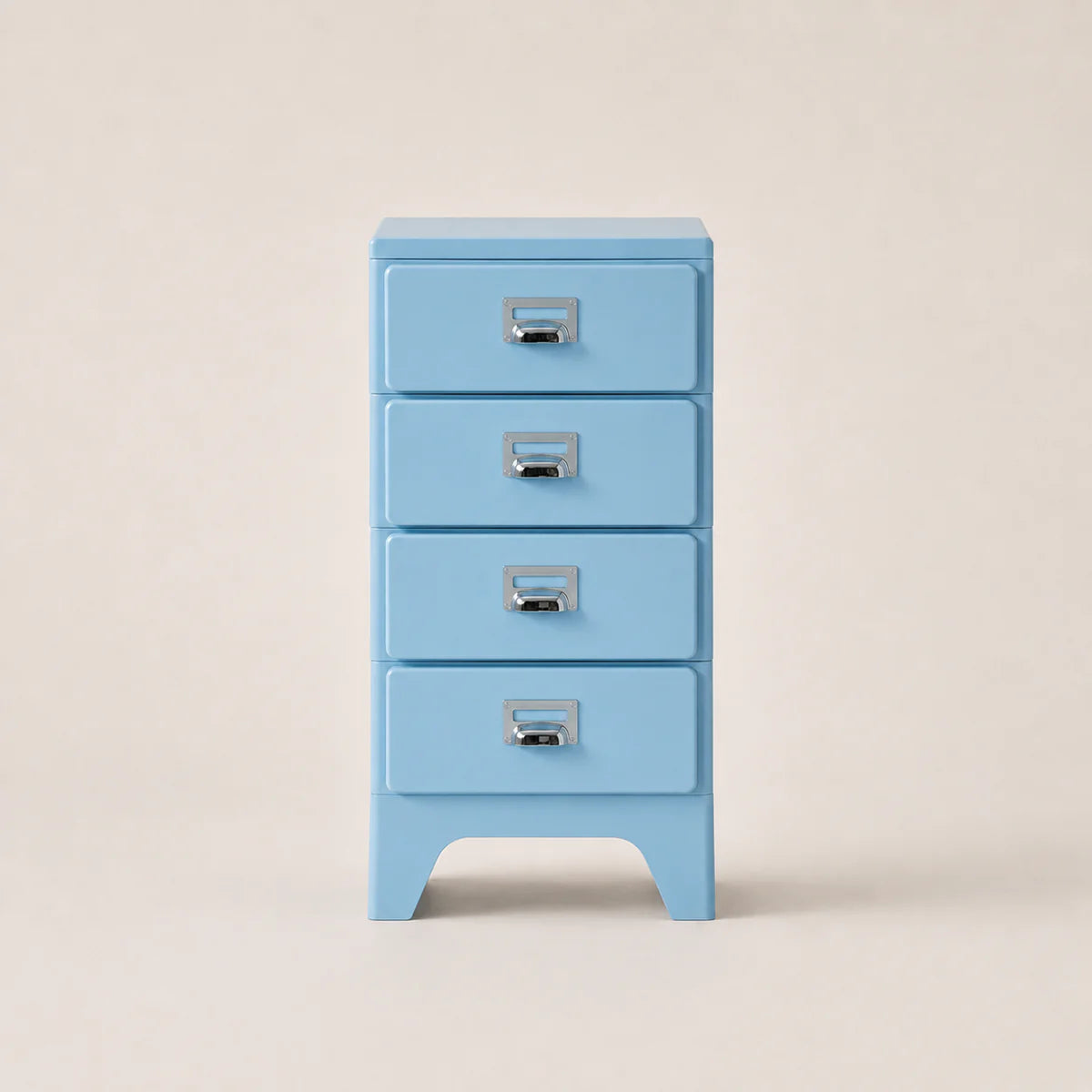 Light blue four-drawer chest on a beige background