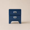 Blue two-drawer nightstand on a beige background