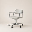 Modern office chair with a white seat and gray backrest on a beige background