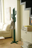 Green cactus-shaped coat rack stand with a bag on it in a living room setting.