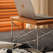 Laptop on a wooden stand small side table