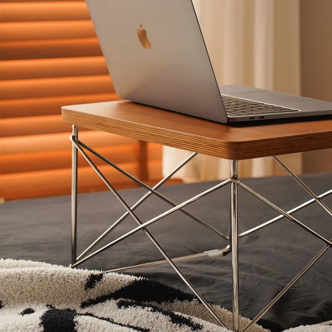 Laptop on a wooden stand small side table