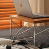 Laptop on a wooden stand small side table
