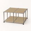 A modular metal storage cube coffee table with four beige metal panels on a chrome metal frame, shown on a clean white background.