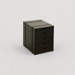 Black metal cabinet with drawers on a white background