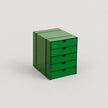 Green rectangular box with multiple drawers on a light gray background