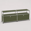 Olive green modular metal storage cabinet on a white background