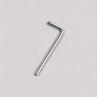 A small silver metal hex wrench with a straight shaft and bent handle, shown on a plain light gray background.