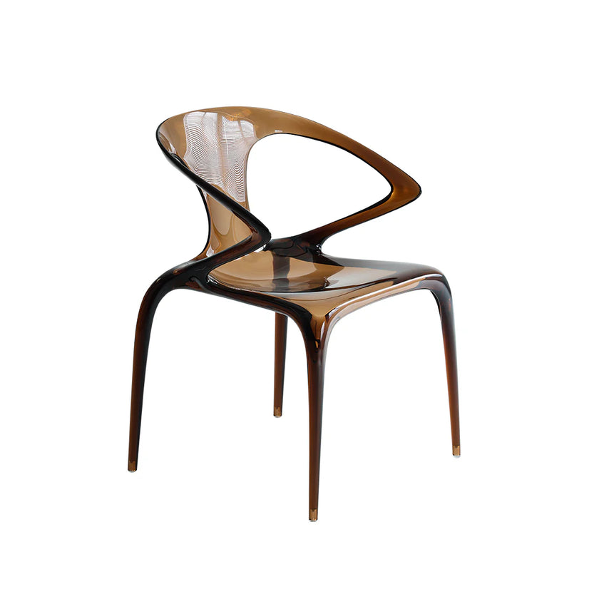 Modern chair with a transparent backrest on a white background