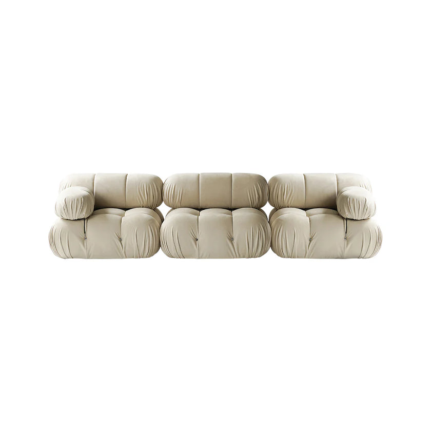 Beige sofa with a modern design on a white background
