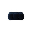 Black cushioned ottoman on a white background