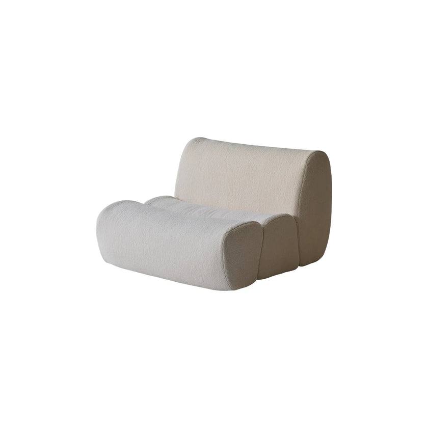 Modern chair with curved design in beige and gray on a white background