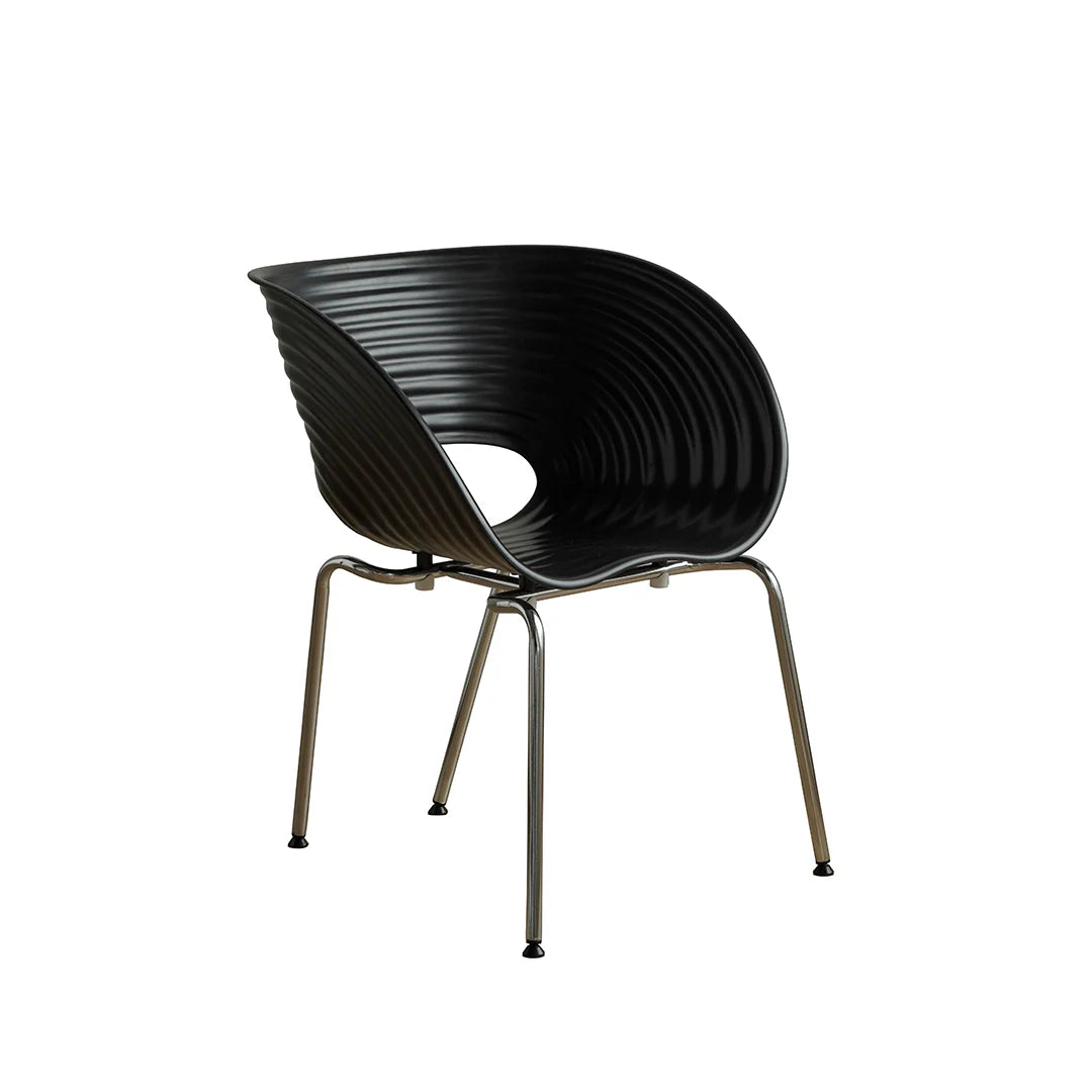 Black ribbed chair with metal legs on a white background