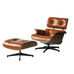 Brown leather chair and ottoman on a white background